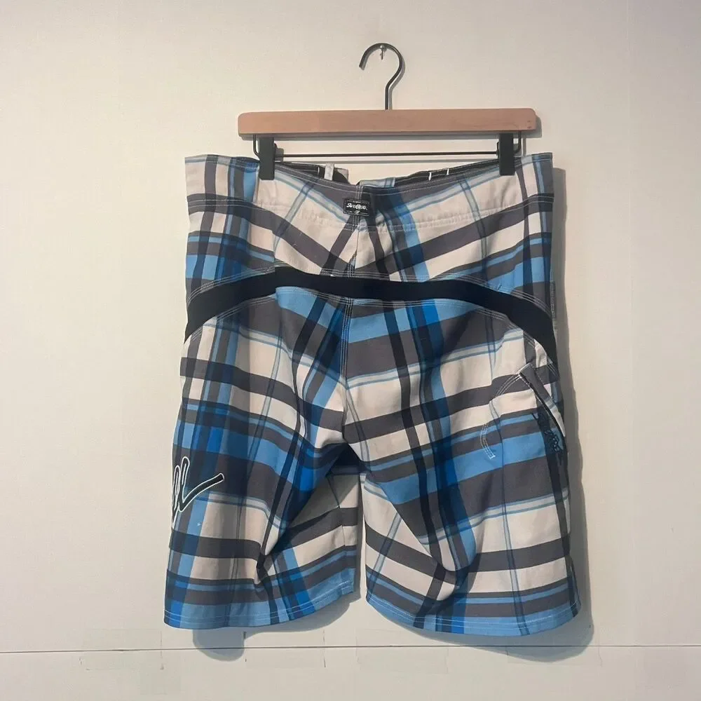 Oneill Mens Board Shorts Size 33 Multicolor Plaid Superfreak Trunks Embroidered